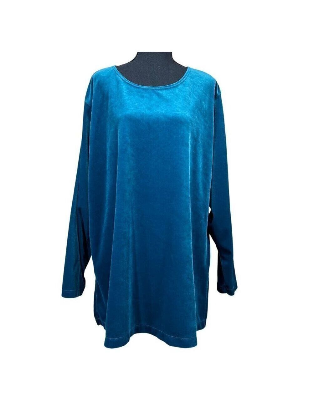 Liz Baker Essentials Teal Blue Velvet Long Sleeve Round Neck Top Size 3X